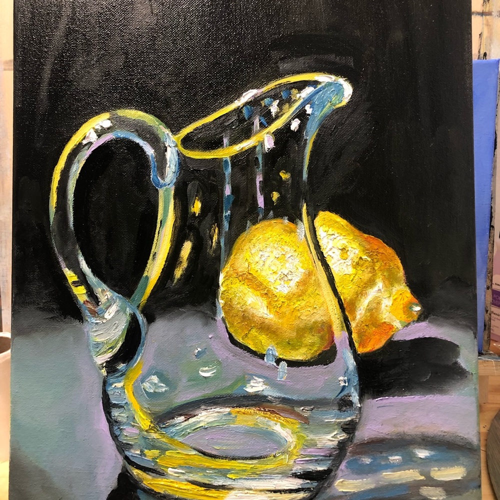 NEW Decanter with lemon Oil Panting on Canvas 2021